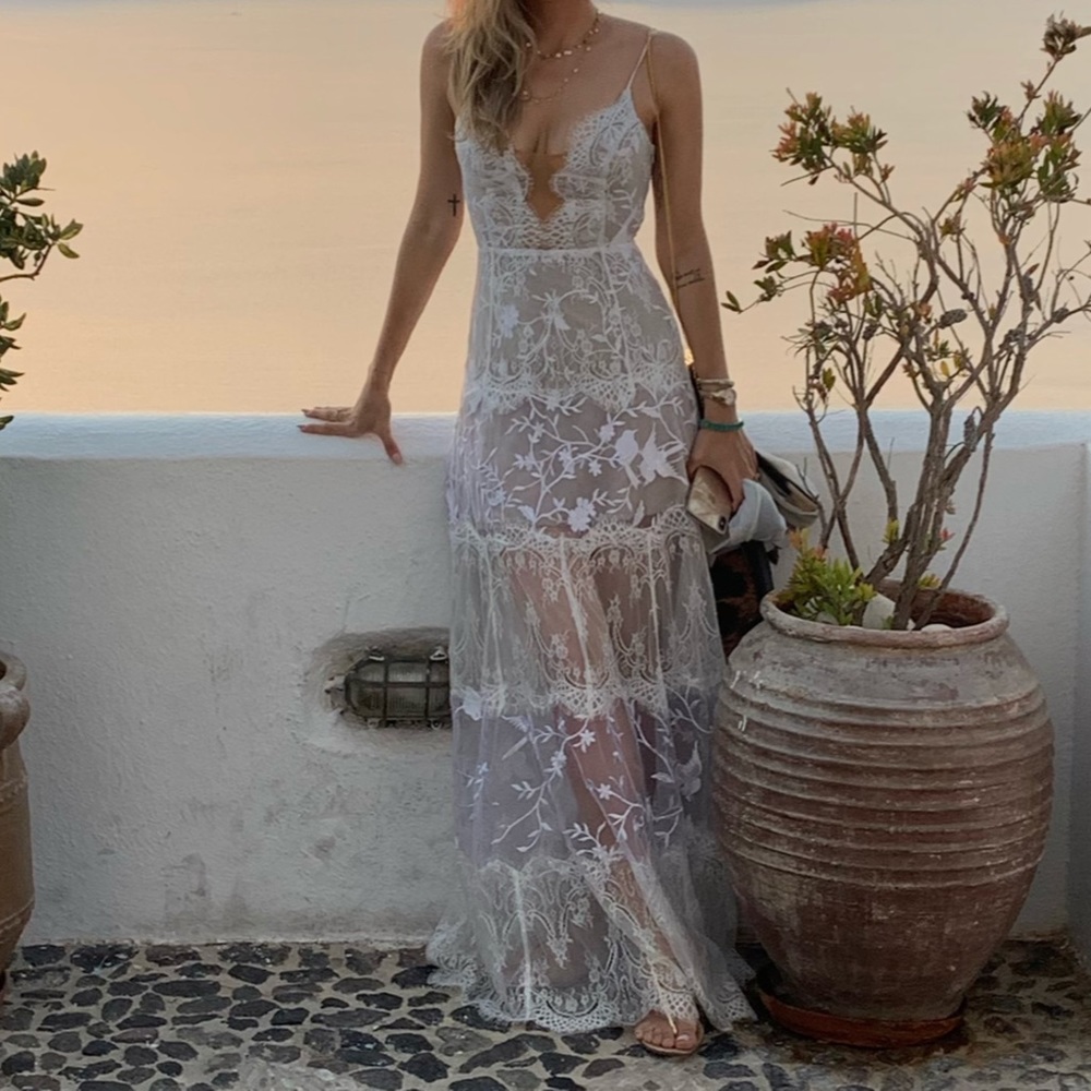 Long lace white dress